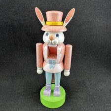 Vintage Schmid Easter Bunny Nutcracker 1985 Wood Pink Rabbit Top Hat 7.5”