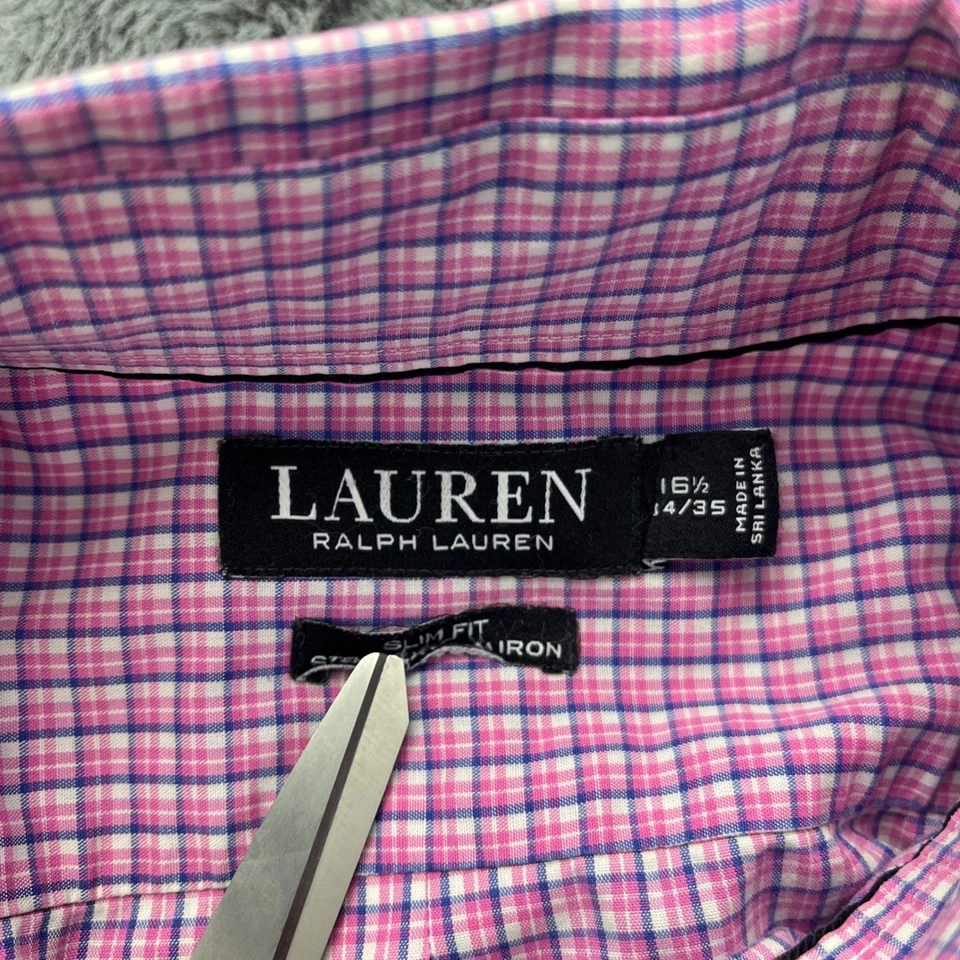 Camisa de vestir Ralph Lauren etiqueta negra para hombre talla 16 1/2 con botones rosa azul Foto 3 de 4