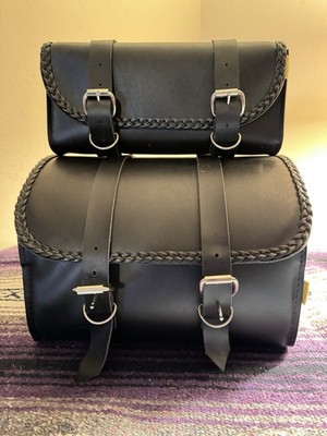 Willie & Max Black Motorcycle Bags. Set Of 2: Max Pax Tour Trunk & Tool Pouch