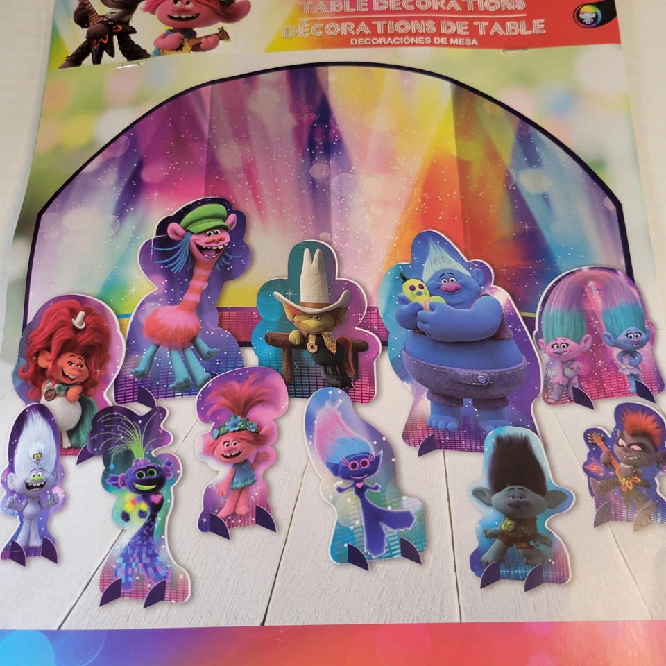 Juego de decoración de fiesta Trolls World Tour telón de fondo, centros de mesa, lote de cajas de favoritos Foto 4 de 4