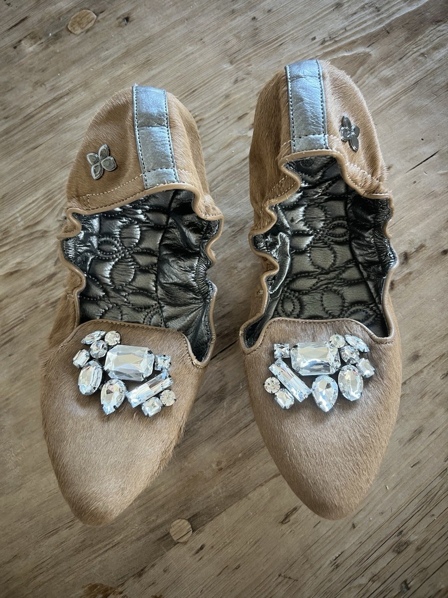 Butterfly Twists Pony Hair Crystal Embellished Foldable Ballet Flats Size US 9