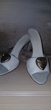 Vintage Gucci Women  s ivory GG Logo Open Toe kitten Heels EU 40