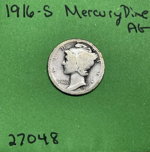 1916-S Mercury Dime 10c Ag About Good 90% Silver