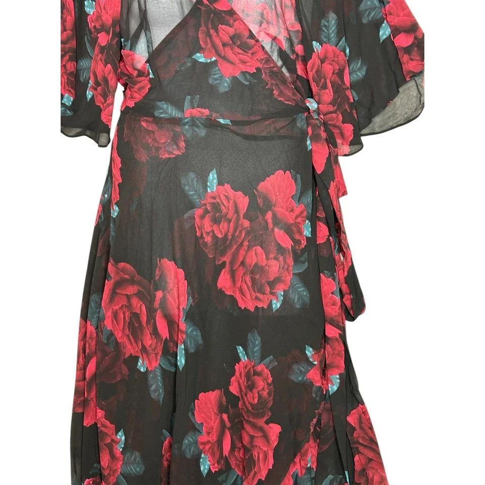 NWT City Chic Womens Dark Floral Sheer Wrap Maxi Dress 18/M (No Slip) Romantic - Image 2 of 4