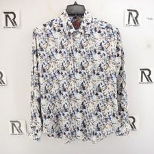 Mens Robert Graham Blue Printed Button Down Shirt Size L Large Casual Comfort