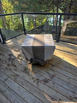 HAMPTON BAY Universal Square Fire Pit Cover (31.2 x 31.2x 22.5) Beige/Brown. 