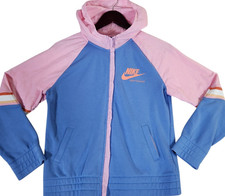 Nike Jacket Girls XL Loose Fit Heritage Hybrid Hooded Pink Blue CU8293-478