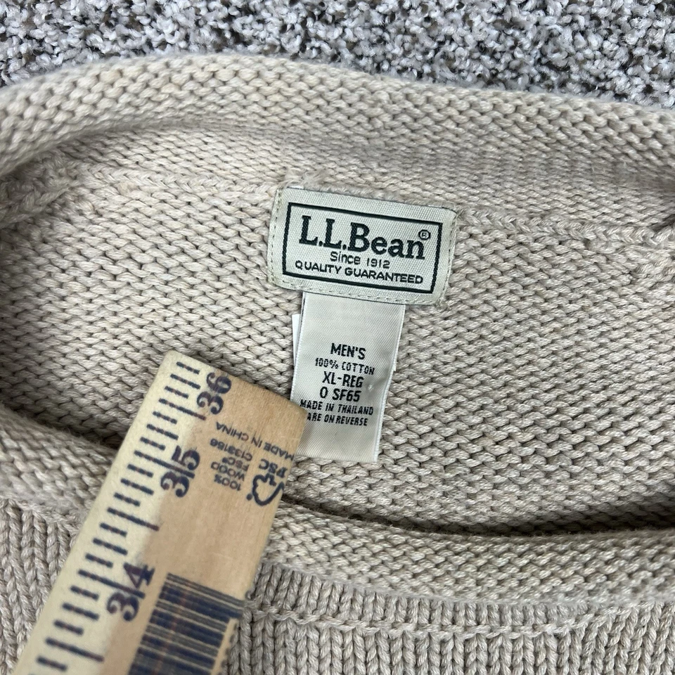 Suéter LL Bean Para Hombres XL Cuello Redondo Beige Grueso Tejido Gofre Pescador Pullover Foto 4 de 4