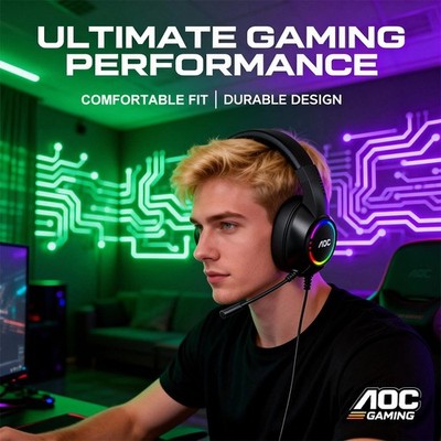 AOC Over-Ear Gaming Headphone Wired Headset RGB with Mic ACG2510 for PS5 PS4 PC