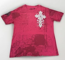 Affliction Y2K Men's T-Shirt Red 2XL Cross Wings Graphic Short Sleeve Gothic