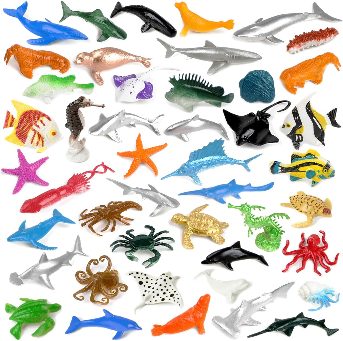 46 Pack Mini Ocean Sea Animals Toys Assorted Vinyl Plastic Ocean