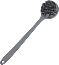 Silicone Back Scrubber for Shower Bath Body Brush with Long Handle Gray 