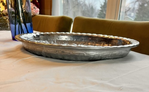 Vtg Wilton Brass Co Silver Serving Tray Garden Basket Design Oval 2.10 lbs USA - Picture 10 of 17