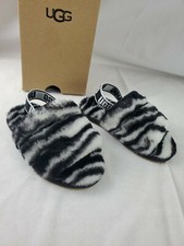 UGG Fluff Yeah Slide Zebra Girls sz 10 Sandals In Black White -New Free Ship