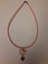 NEW "HELLO KITTY" CHARM WITH DANGLING ABALONE SHELL HEART ON 18" PINK NECKLACE