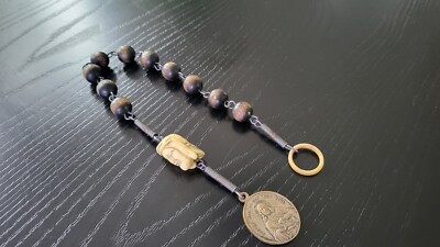 Antique rosary 10 beads with scull and medal Jesus and maria holy heart