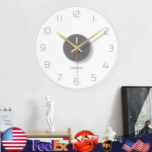 30CM Round Wall Clock Round Tempered Glass Clear Wall Clock Ultra Thin Design