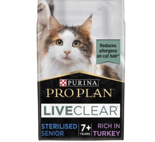 PURINA LiveCLEAR Cat Food Sterilised Senior Allergen Reducing 2.8kg Turkey Bag