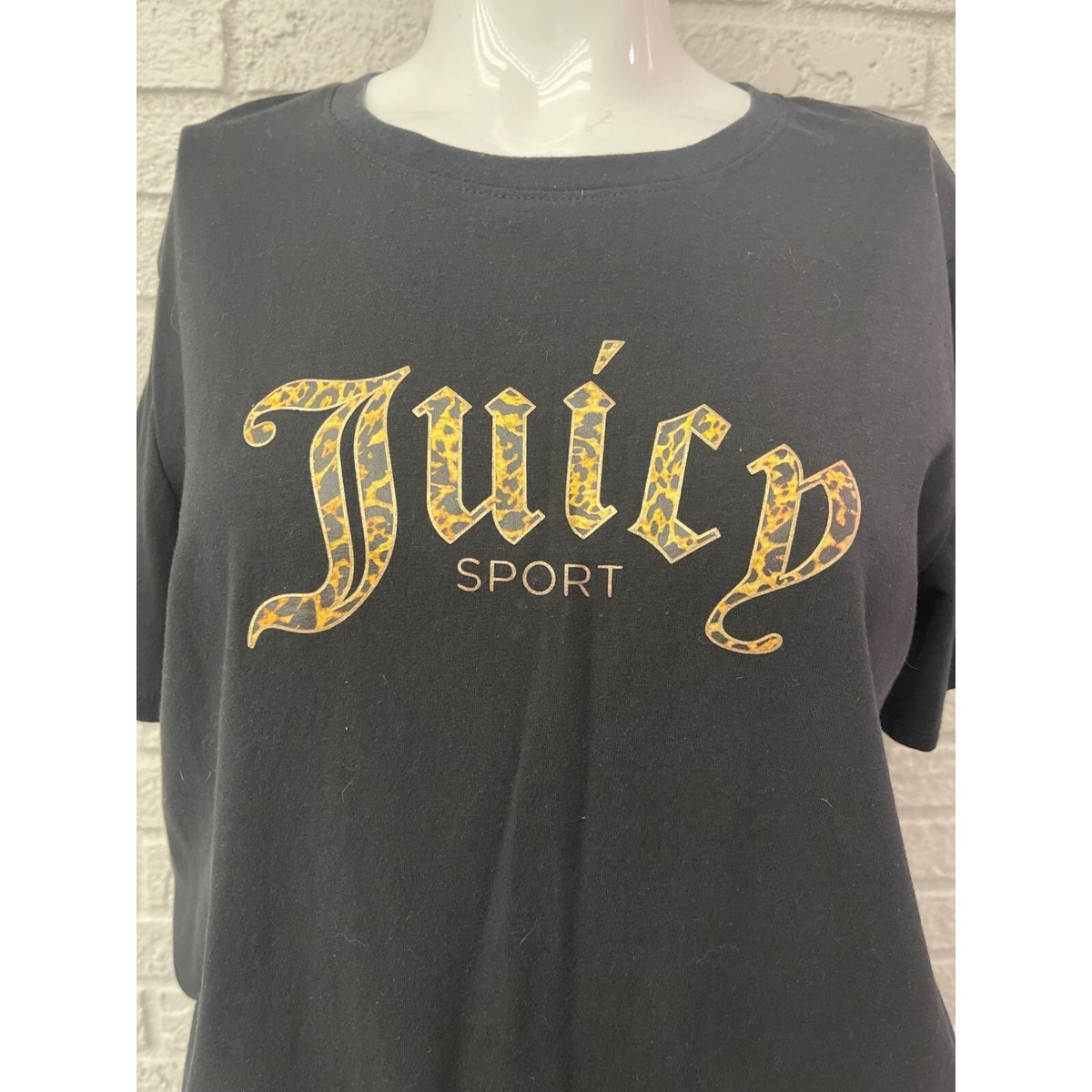 JUICY COUTURE★Leopard Logo Flock Print T-shirt JC198 Juicy Couture JUICY Sport Leopard Graphic Black Short Sleeve