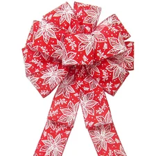 Red & White Sparkling Poinsettia Bows for Wreaths, Signs, Christmas Decorations
