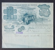 Facture 1924 MARCELLIN MAIRE coutellerie PARIS couteau knife illustrée 115
