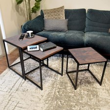 3Pcs/Set Square Wood Grain Nesting Tables Tea Drinks Cocktail Gaming Desk Home