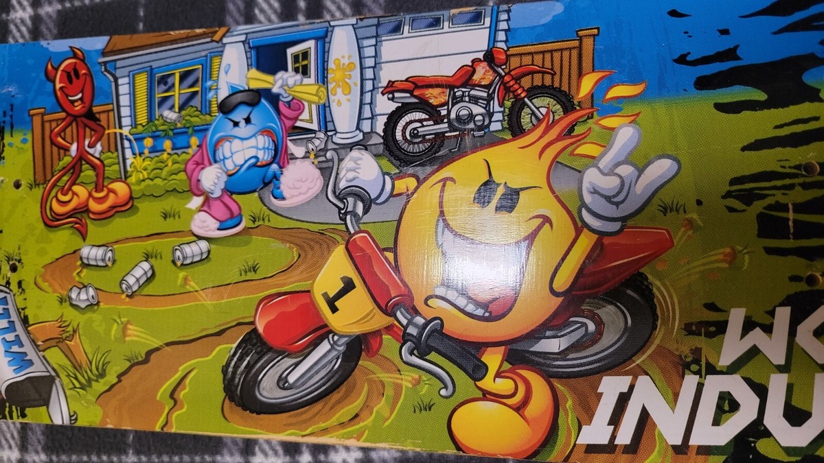 World Industries Skateboard Deck dirtbike donuts (Flameboy Vs. Wet