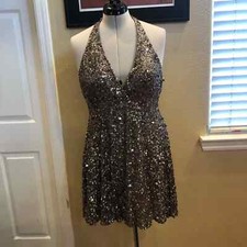 Scala Silk silver and brown Mini Prom Cocktail Party Holiday Sequin Dress Sz 10