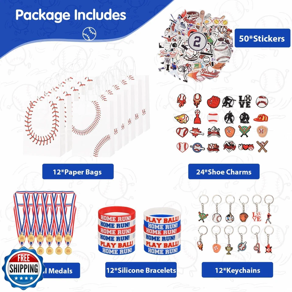Favores de fiesta de béisbol 122 piezas suministros de fiesta regalos incluyen bolsas de regalos, sílice Foto 2 de 4