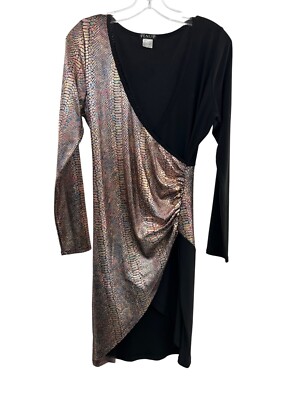 Venus Women's Bodycon Hi Low Dress Long Sleeve Multicolor Metallic Medium