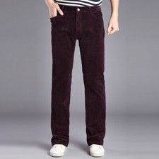Men Corduroy Bell Bottom Flares Pants Bootcut Trousers 70s Retro Slim-fit Casual