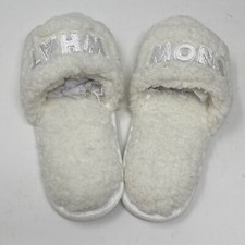 Jenni Womens Small Slide Slippers White Fleece Snow What Embroidery