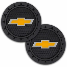 Plasticolor Chevrolet Car Coaster, 2 Cupholder Coasters Gold Chevy Bowtie Emblem