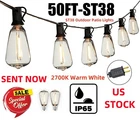 50FT Long Outdoor String Lights for Patio Waterproof Connectable ST38 LED Light