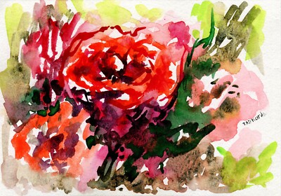Watercolor painting ORIGINAL art Peony wall art Flower floral peonies 5x7''