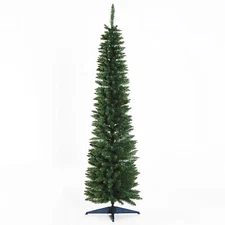 Artificial Christmas Tree 6ft Slim Pencil Style with 390 Tip Plastic Stand Green