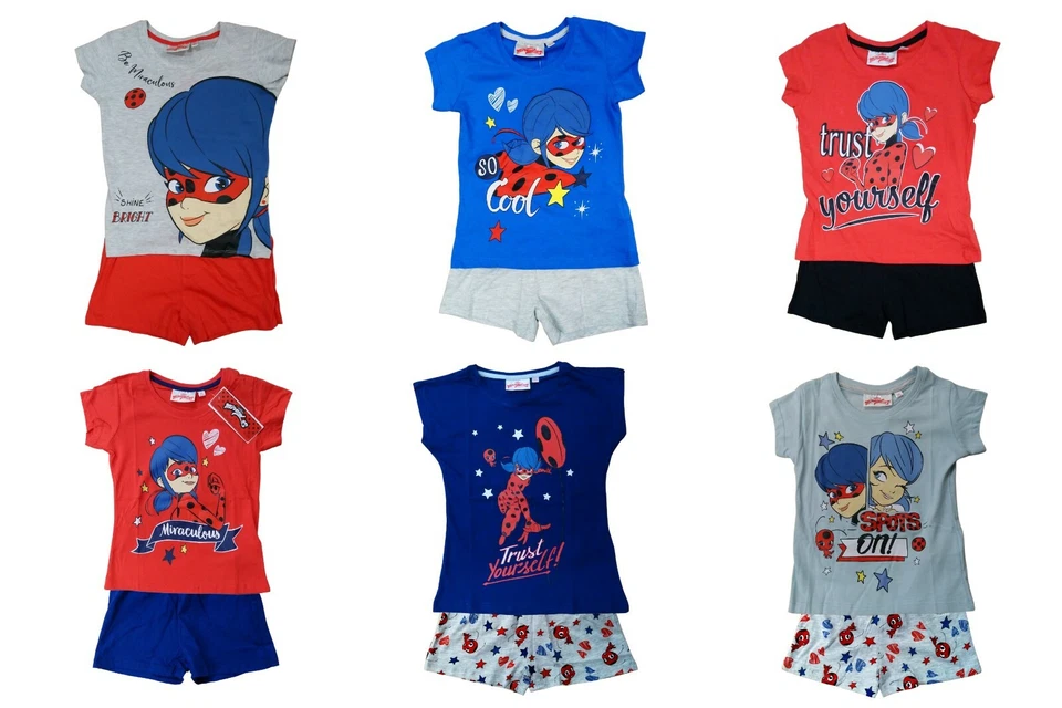 Girls Miraculous Ladybug pyjamas shorties nightwear sleepwear kids