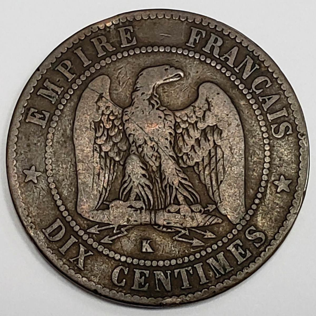 1854 K France Dix 10 Centimes Napoleon III Tete Nue Bordeaux
