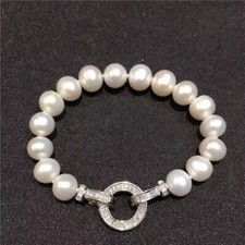 classic 9-8 mm south sea white pearl bracelet 7.5-8" S925