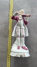 schöner Porzellan Mann Barockstil mit Geige - Weiss / Pink ca. 1950/1960