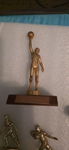 5 vintage metal man trophy top on wooden bases 1969 -1975