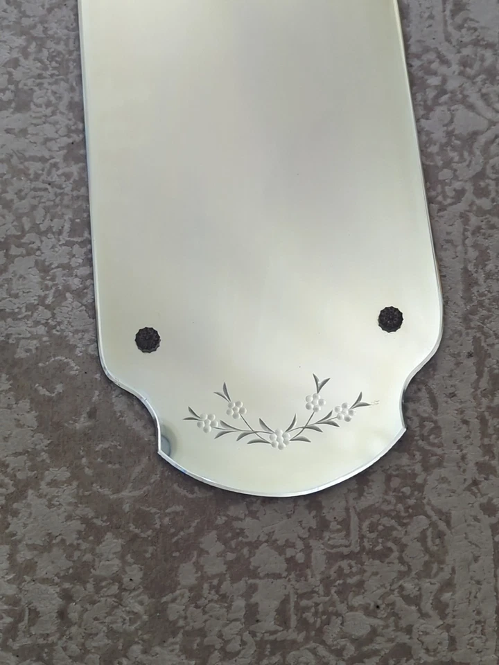 Antiguo espejo de pared rectangular grabado corte floral Art Deco biselado Trumeau  Foto 3 de 4