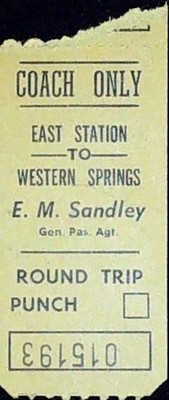 Nur Bus Ostbahnhof nach Western Springs Eisenbahn Hin- und Rückfahrt Lochkarte Stub