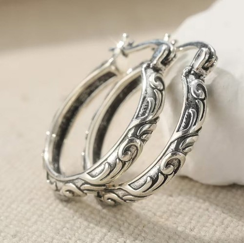 BRIGHTON BEACH  Classic And Retro Scroll Pattern Embossed  Hoop Earrings