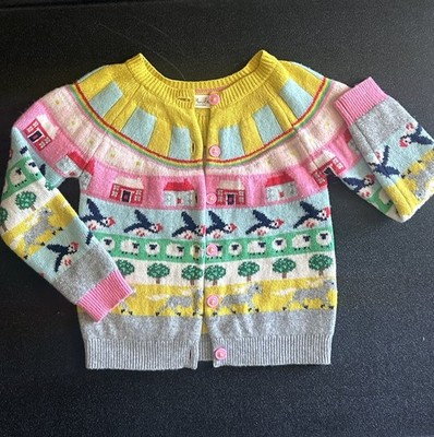 MINI BODEN PASTORAL Patchwork Whimsical Knitted Countryside Cardigan Theme 6-7Y