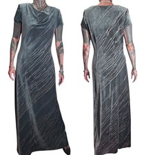 Vintage 90s Y2K Velvet Glitter Maxi Dress Womens Small Medium Green Fairy