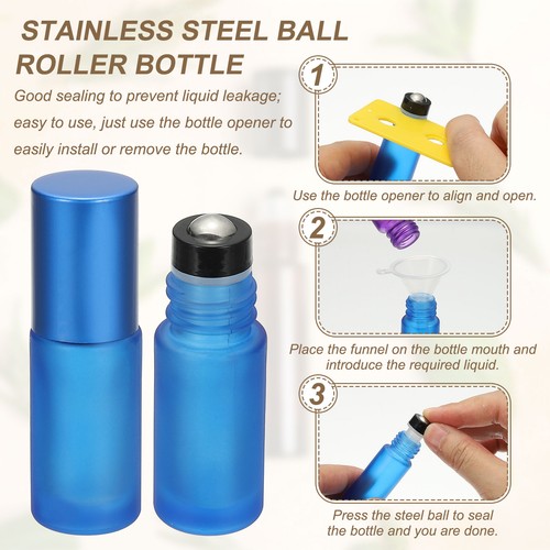 6 Pcs Glass Roller Bottles, 10ml/0.34oz Essential Oil Bottle, Blue - Foto 4 di 7