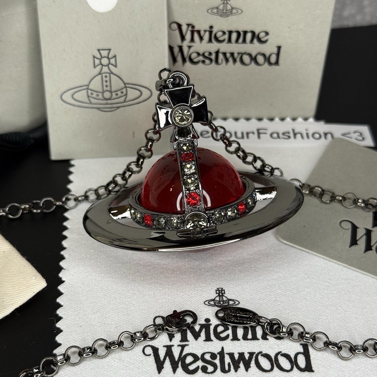 Vivienne Westwood Giant Orb Red Glass Dark Necklace Pendant WITH