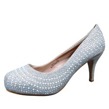 Bella Marie Nia Women Size 9 Silver Mesh Rhinestone Pearl Dress Pumps Heels
