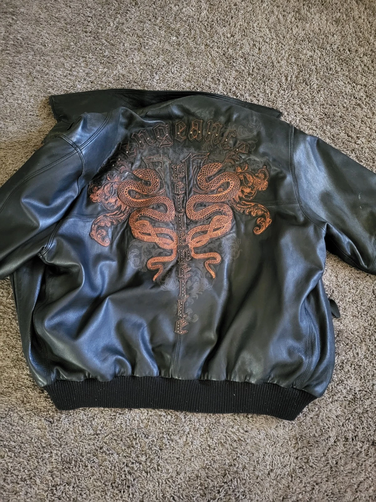 Pelle Pelle Marc Buchanan Leather Bomber Jacket Black/Brown 50 Lined Zip - product detail image 5